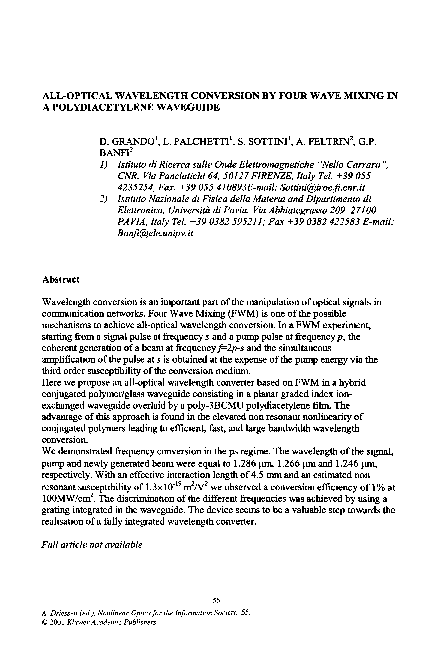 (PDF) All-Optical Wavelength Conversion by Four Wave Mixing in a ...