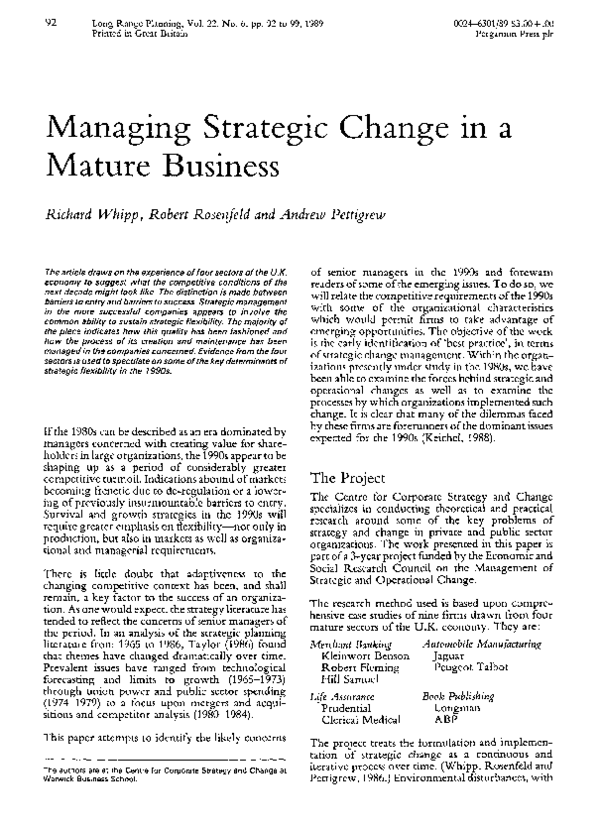 (PDF) Managing strategic change in a mature business Robert H Rosenfeld Academia.edu