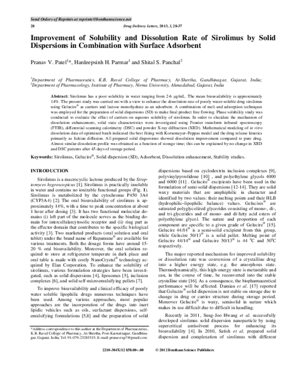 (PDF) Improvement of solubility and dissolution rate of poorly water ...
