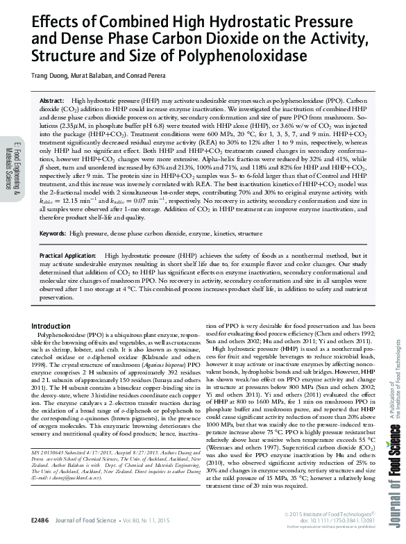 (PDF) Effects of Combined High Hydrostatic Pressure and Dense Phase ...