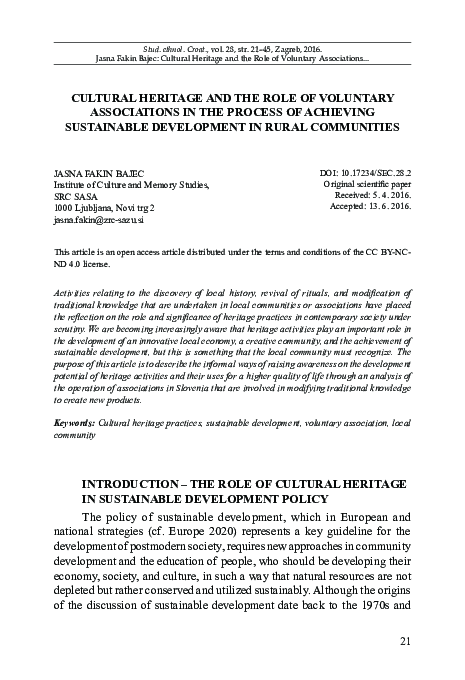 (PDF) Cultural Heritage and the Role of Voluntary Associations in the ...