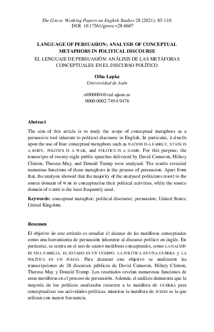 Pdf Language Of Persuasion Analysis Of Conceptual Metaphors In Pdf Language Of Persuasion Analysis Of Conceptual Metaphors In