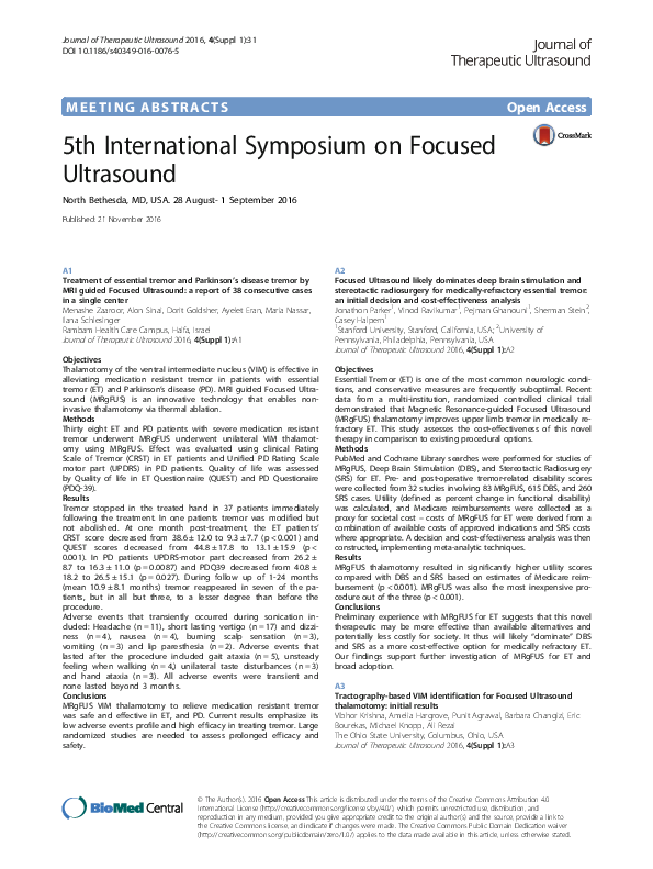 5th International Symposium on Focused Ultrasound