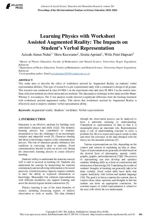 (PDF) Learning Physics with Worksheet Assisted Augmented Reality: The ...