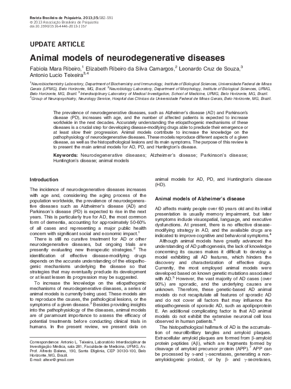 (PDF) Animal models of neurodegenerative diseases Afsaneh Gaillard