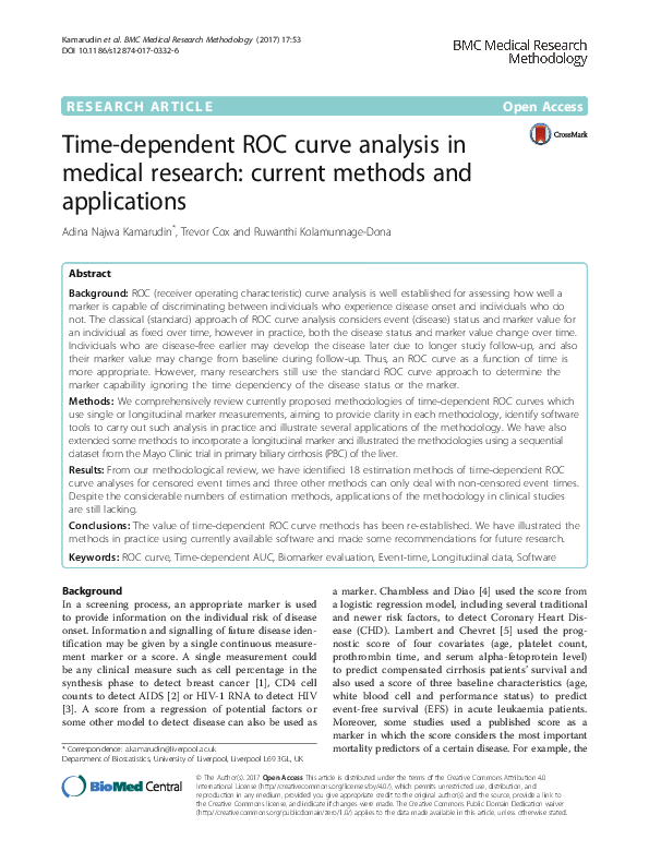 (PDF) Time-dependent ROC curve analysis in medical research: current ...
