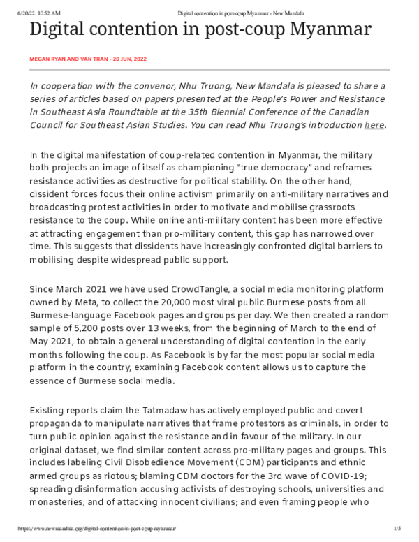 (PDF) Digital contention in post-coup Myanmar