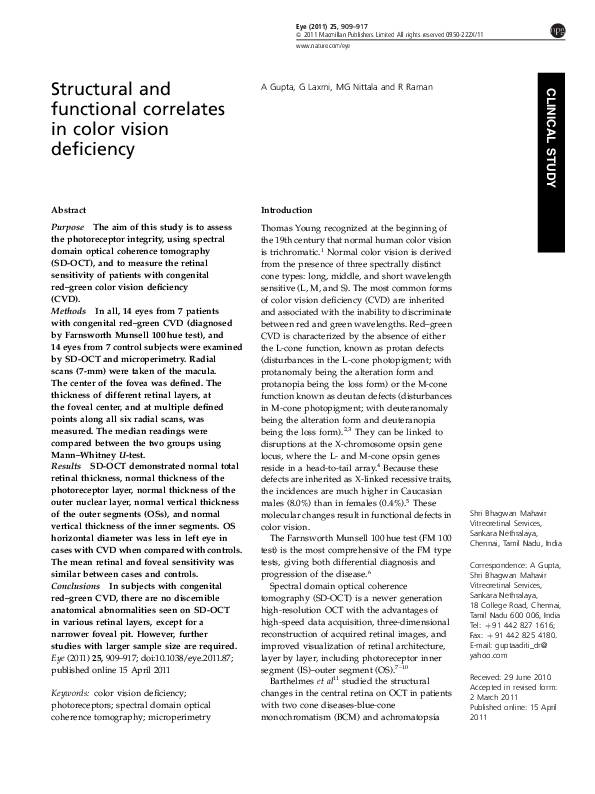(PDF) Structural and functional correlates in color vision deficiency
