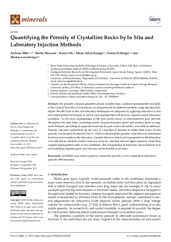 (PDF) Quantifying the Porosity of Crystalline Rocks by In Situ and ...