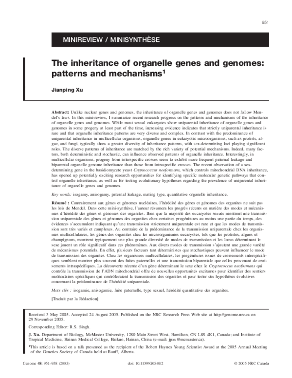 (PDF) The inheritance of organelle genes and genomes: patterns and ...