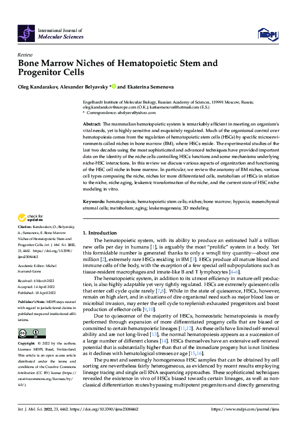 (PDF) Bone Marrow Niches of Hematopoietic Stem and Progenitor Cells