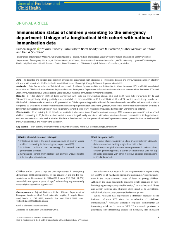 (PDF) Immunisation status of children presenting to the emergency ...