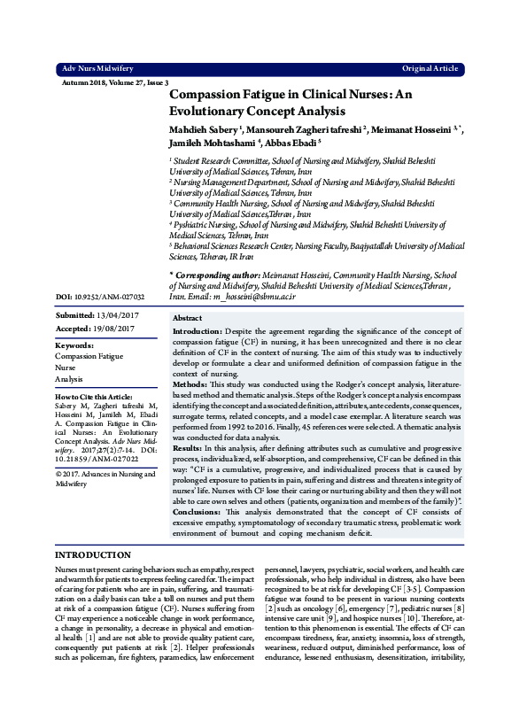 (PDF) Compassion Fatigue in Clinical Nurses: An Evolutionary Concept ...