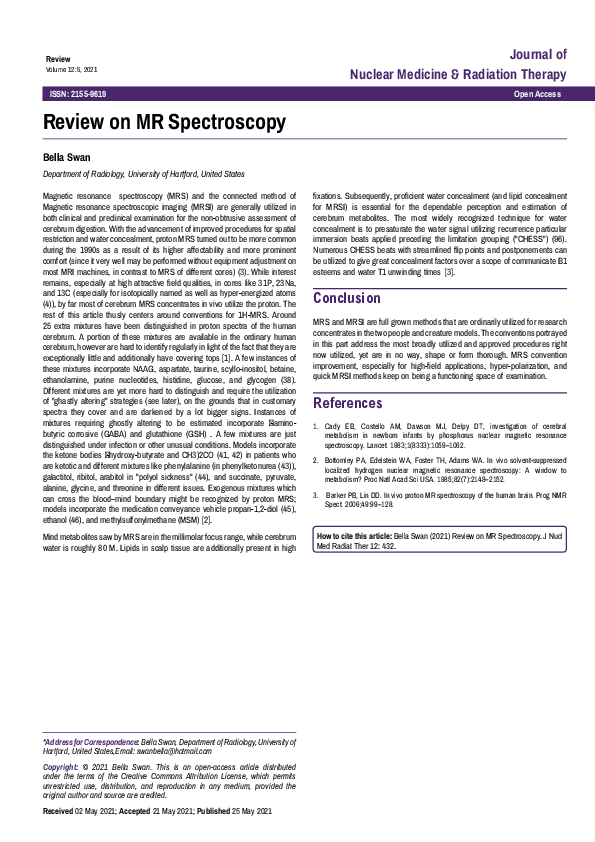 (PDF) Review on MR Spectroscopy
