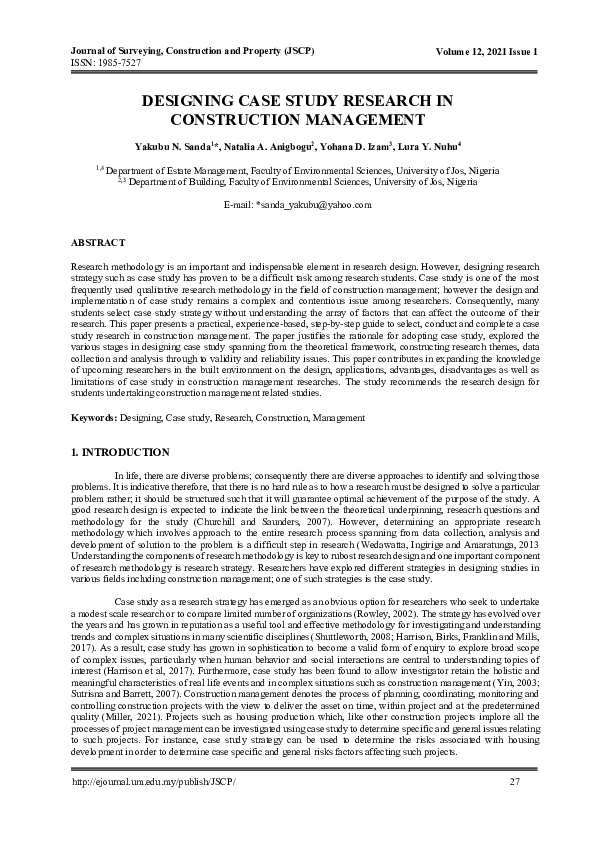 (PDF) Designing Case Study Research in Construction Management Natalia Anigbogu Academia.edu