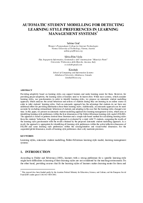 (PDF) Automatic student modelling for detecting learning style ...
