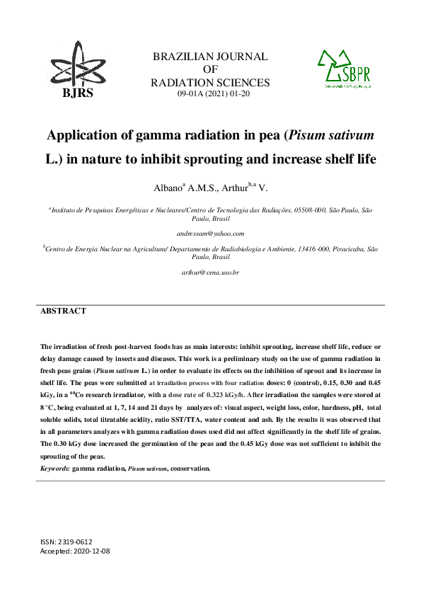 (PDF) Application of Gamma Radiation in Pea (Pisum Sativum L.) in