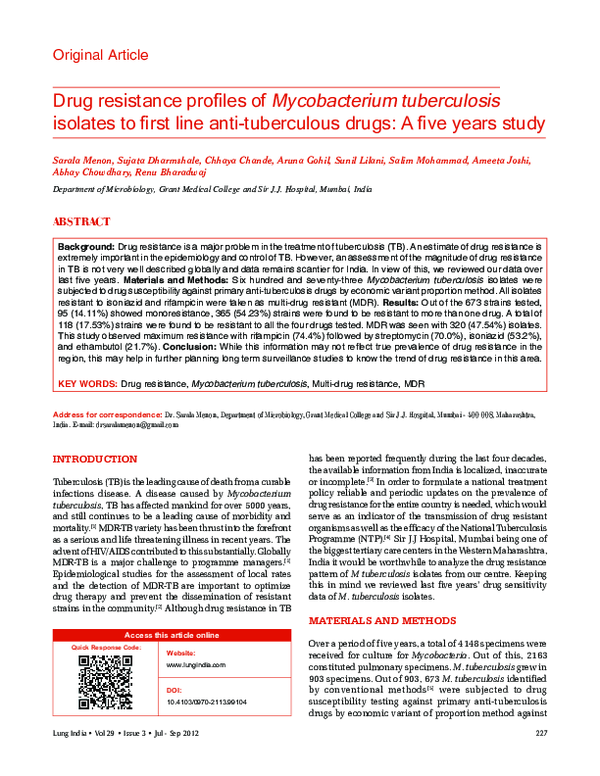 (PDF) Drug resistance profiles of Mycobacterium tuberculosis isolates ...
