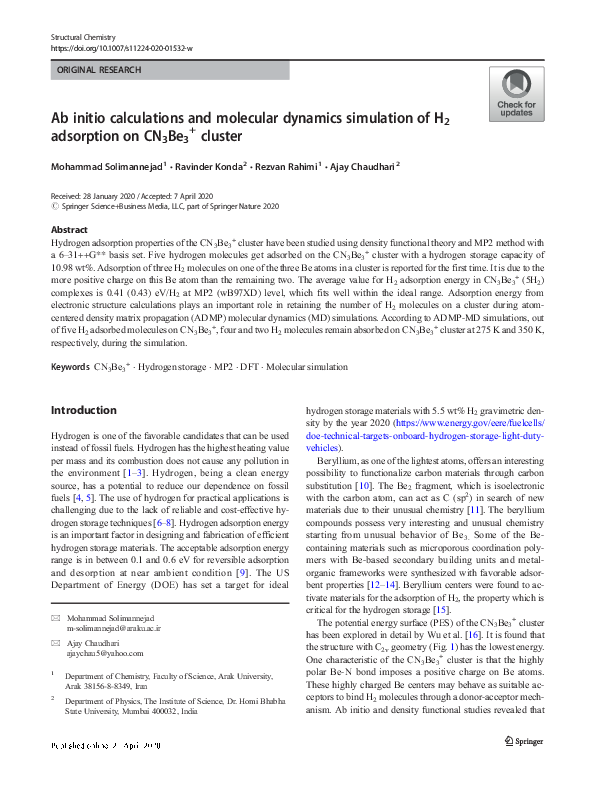 (PDF) Ab initio calculations and molecular dynamics simulation of H2 ...