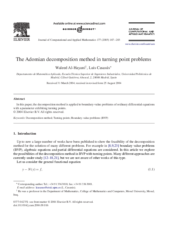(PDF) The Adomian decomposition method in turning point problems