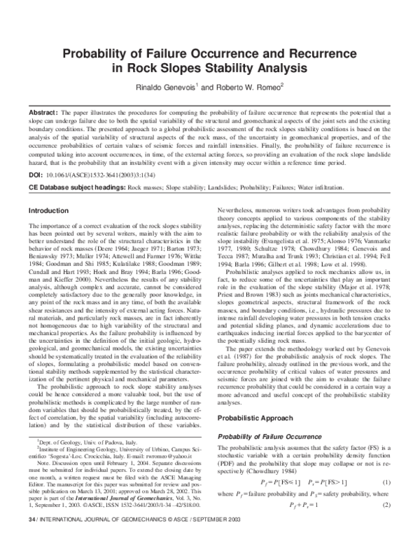 (PDF) Probability of Failure Occurrence and Recurrence in Rock Slopes ...