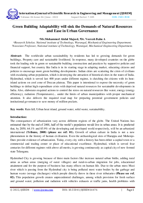 (PDF) Green Building adaptability will sink the demands of natural ...