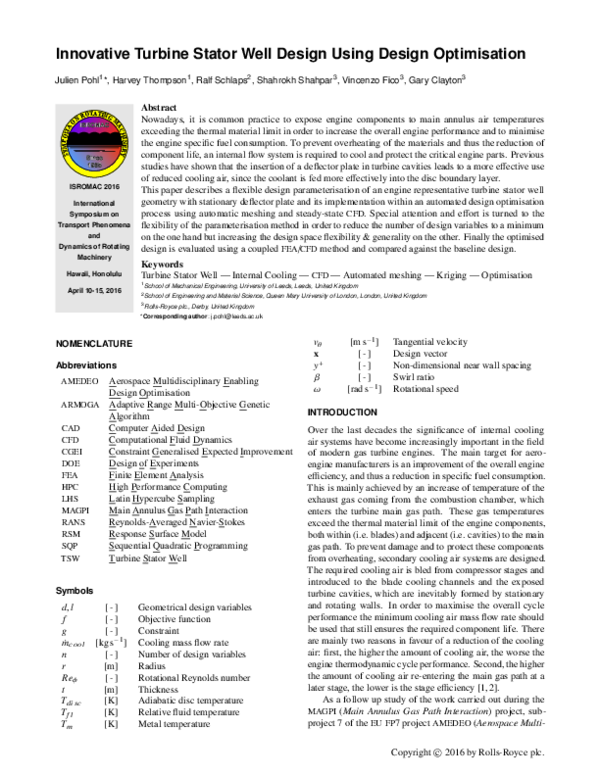 (PDF) Innovative Turbine Stator Well Design Using Design Optimisation