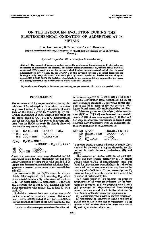 (PDF) On the hydrogen evolution during the electrochemical oxidation of ...
