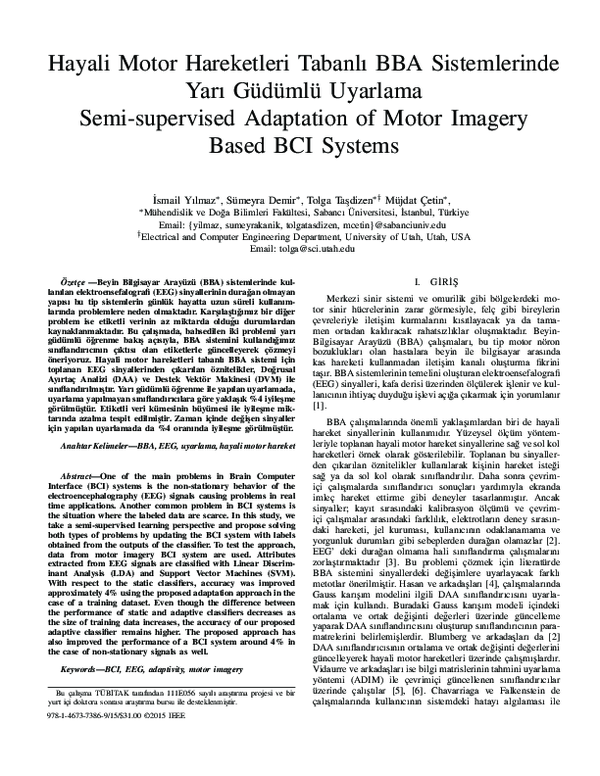 (PDF) Semi-supervised adaptation of motor imagery based BCI systems