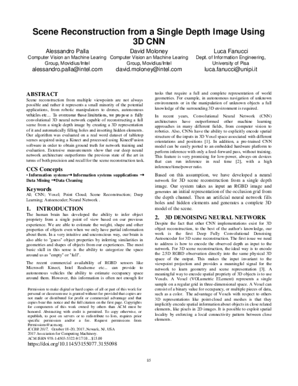 (PDF) Scene Reconstruction from a Single Depth Image Using 3D CNN