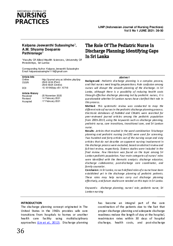 (PDF) The Role Of The Pediatric Nurse In Discharge Planning ...