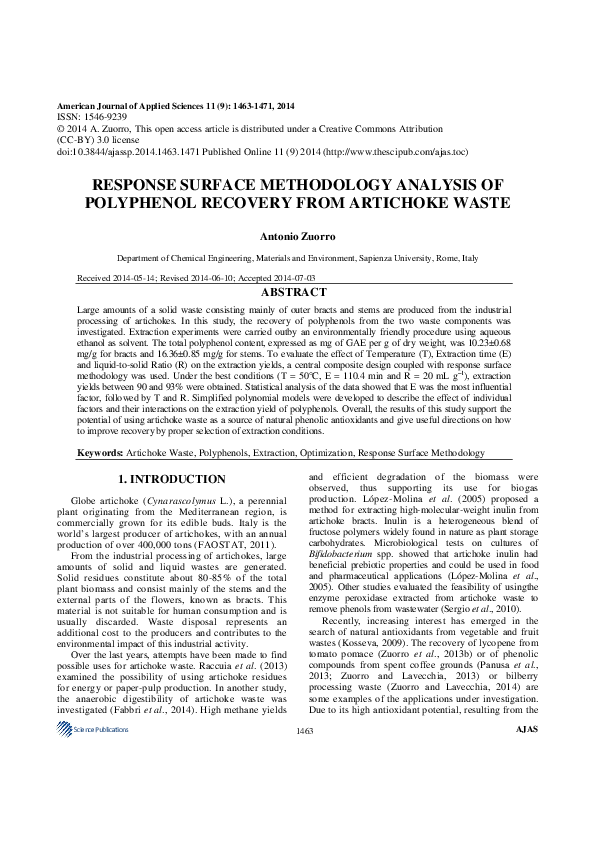 (PDF) Response Surface Methodology Analysis of Polyphenol Recovery from ...