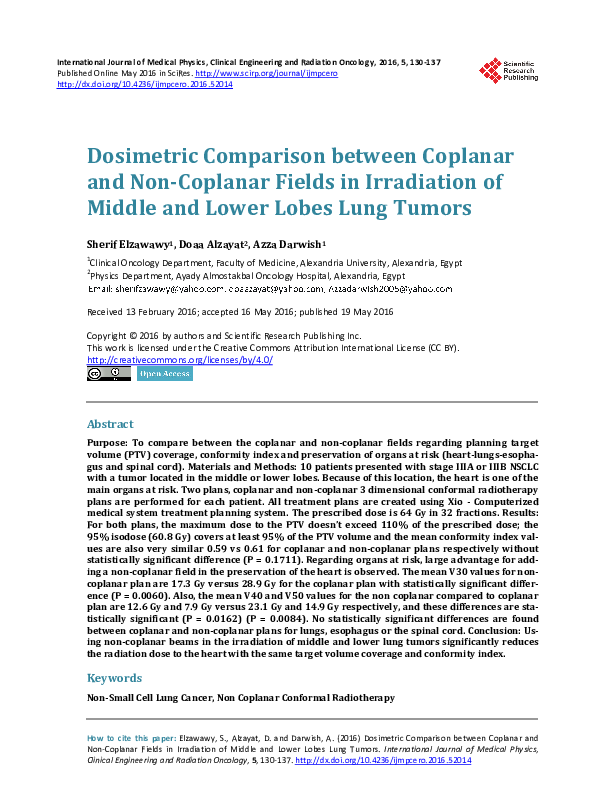 (PDF) Dosimetric Comparison between Coplanar and Non-Coplanar Fields in ...