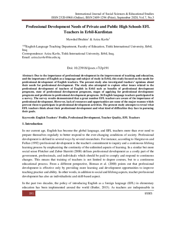(PDF) Professional Development Needs of Private and Public High Schools ...