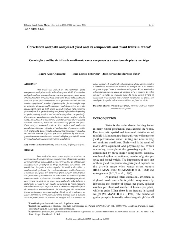 (PDF) Correlation and path analysis of yield and its components and ...