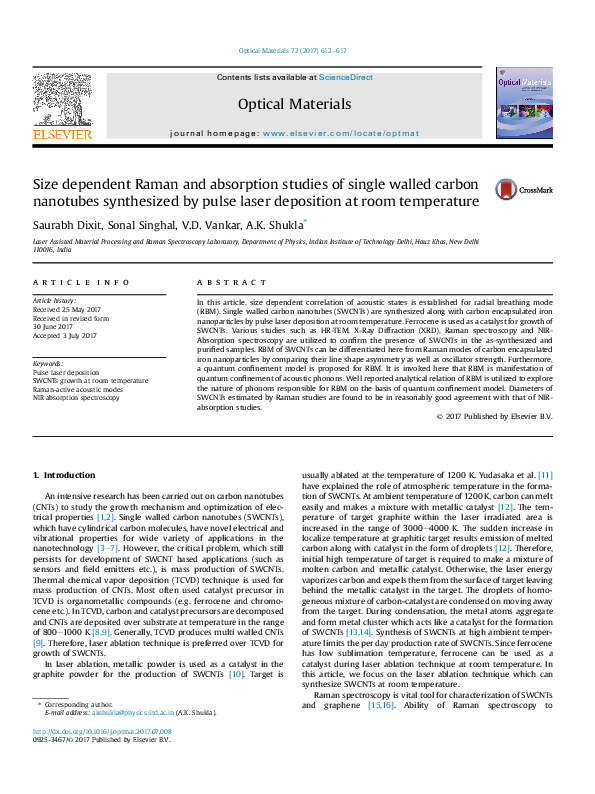 (PDF) Size dependent Raman and absorption studies of single walled ...