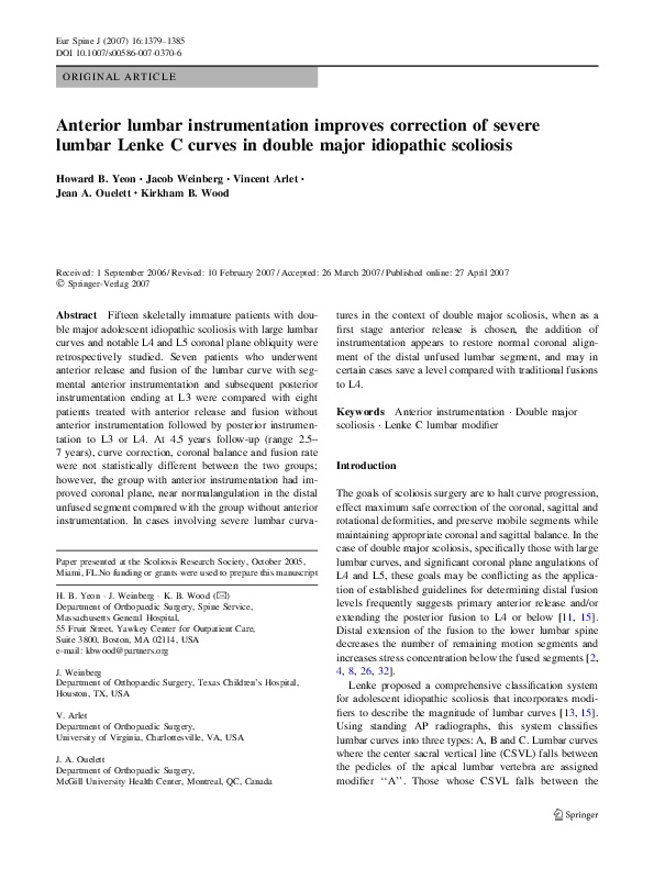 (PDF) Anterior lumbar instrumentation improves correction of severe ...