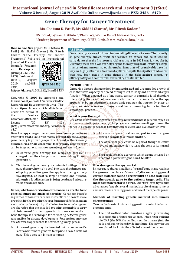 (PDF) Gene Therapy for Cancer Treatment