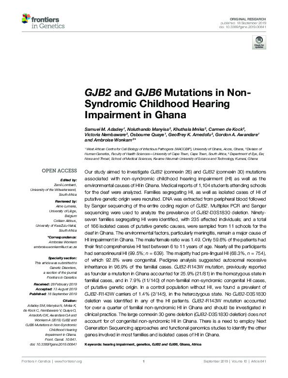 (PDF) GJB2 and GJB6 Mutations in Non-Syndromic Childhood Hearing ...