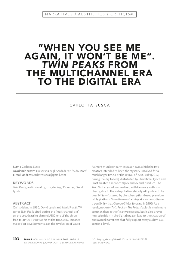 (PDF) “When you see me again, it won't be me”. Twin Peaks from the Multichannel Era to the