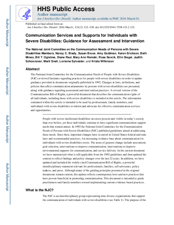 (PDF) Communication Services and Supports for Individuals With Severe ...