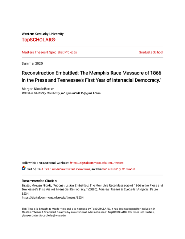 (PDF) Reconstruction Embattled: The Memphis Race Massacre of 1866 in ...