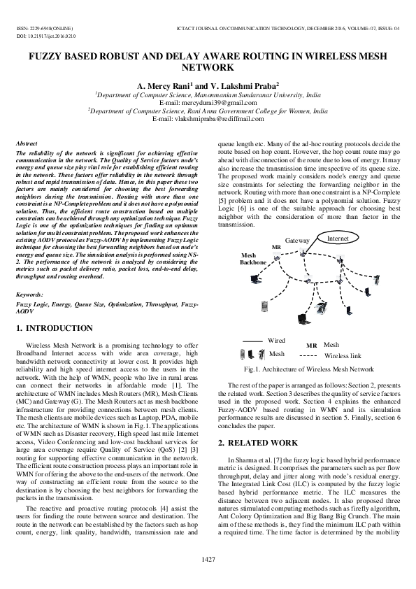 (PDF) Fuzzy Based Robust and Delay Aware Routing in Wireless Mesh Network