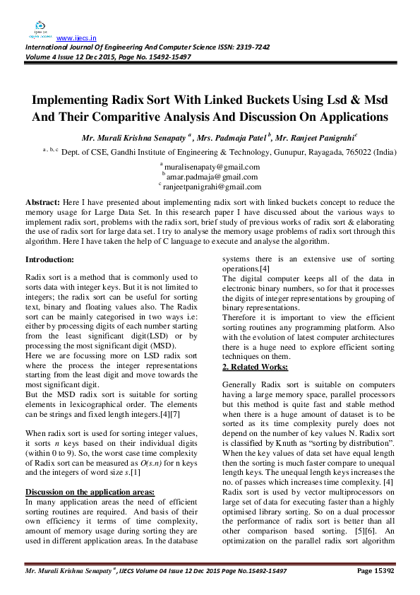 (PDF) Implementing Radix Sort With Linked Buckets Using Lsd & Msd And ...
