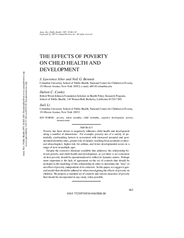 (PDF) The Effects of Poverty on Child Health and Development