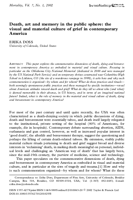 (PDF) Death, art and memory in the public sphere: The visual and ...