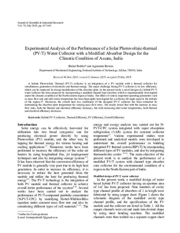 (PDF) Experimental Analysis of the Performance of a Solar Photovoltaic ...