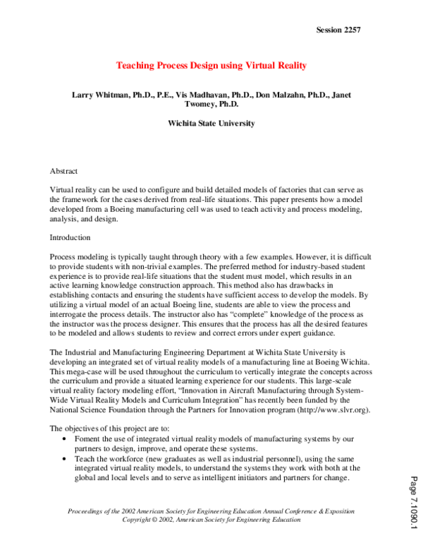 (PDF) Teaching Process Design Using Virtual Reality