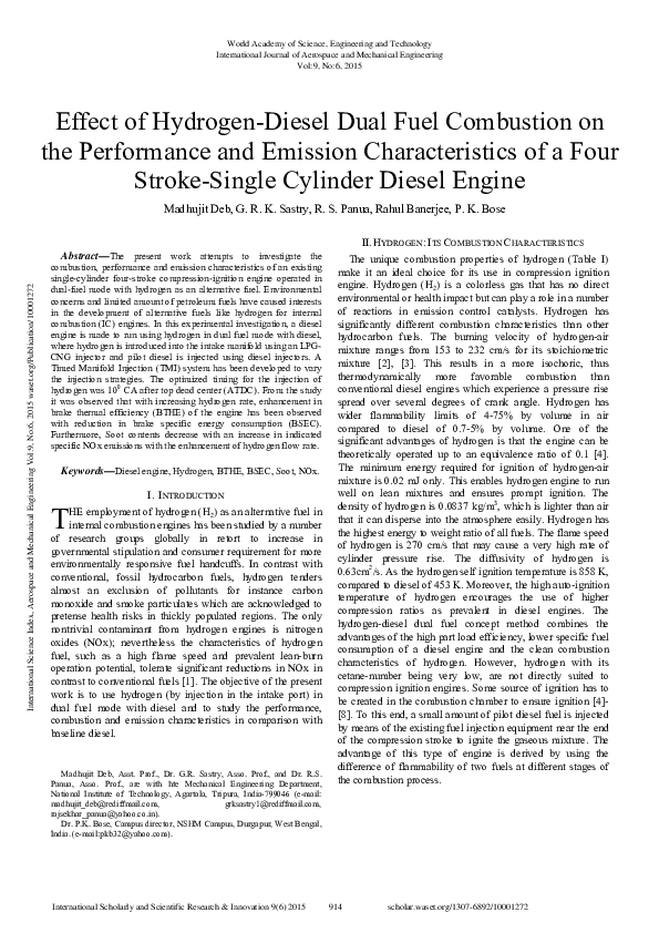 (PDF) Effect Of Hydrogen-Diesel Dual Fuel Combustion On The Performance ...