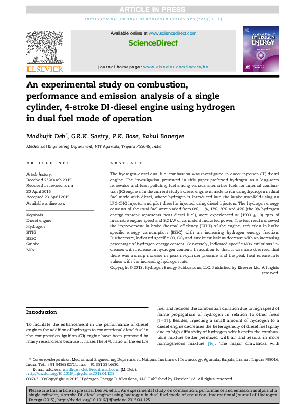 (PDF) An experimental study on combustion, performance and emission ...